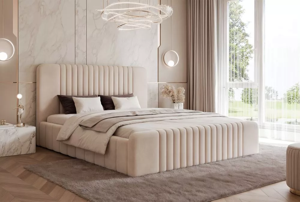Gulta Rimini Standard ar stelāžām Guļamvietas platums: 160 cm, Guļamvietas garums: 200 cm, stelāžas tips: koka, · Krēms 