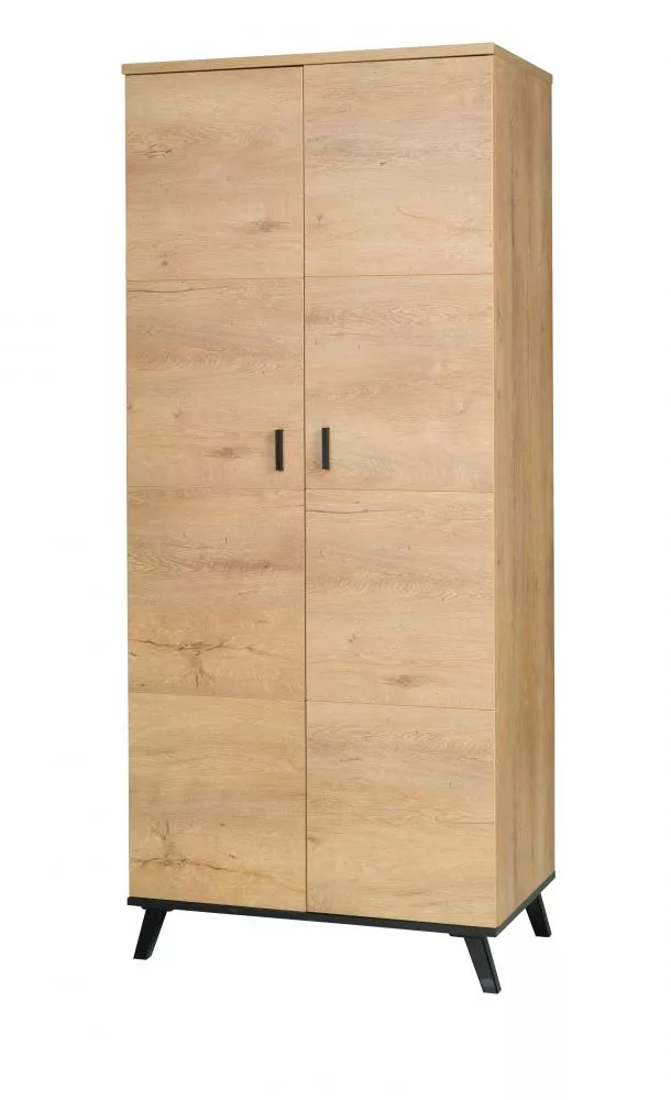 Skapis John 1 · Ozols lefkas + melns · 81 × 55 × 191 cm