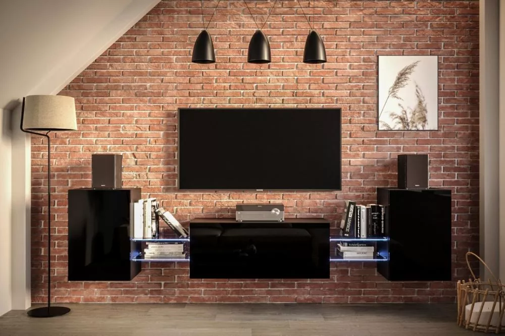 Sekcija Next AN93 gloss ar LED · Melns · 234.2 × 35 × 60 cm