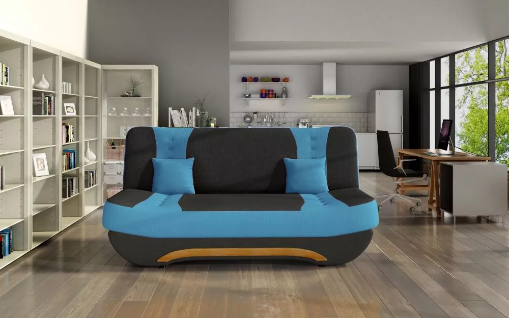 Dīvāns Ewa 2 standard · Melns + zils · 92 × 194 × 95 cm
