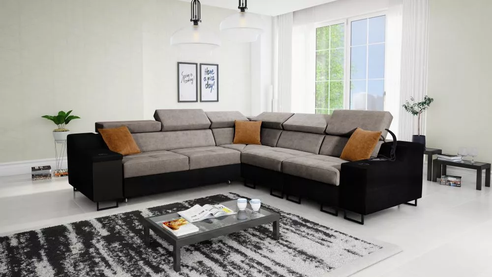 Dīvāns Alicante 3 Whisper Eco Standard · Brūns + melns · 287 × 289 × 81 cm