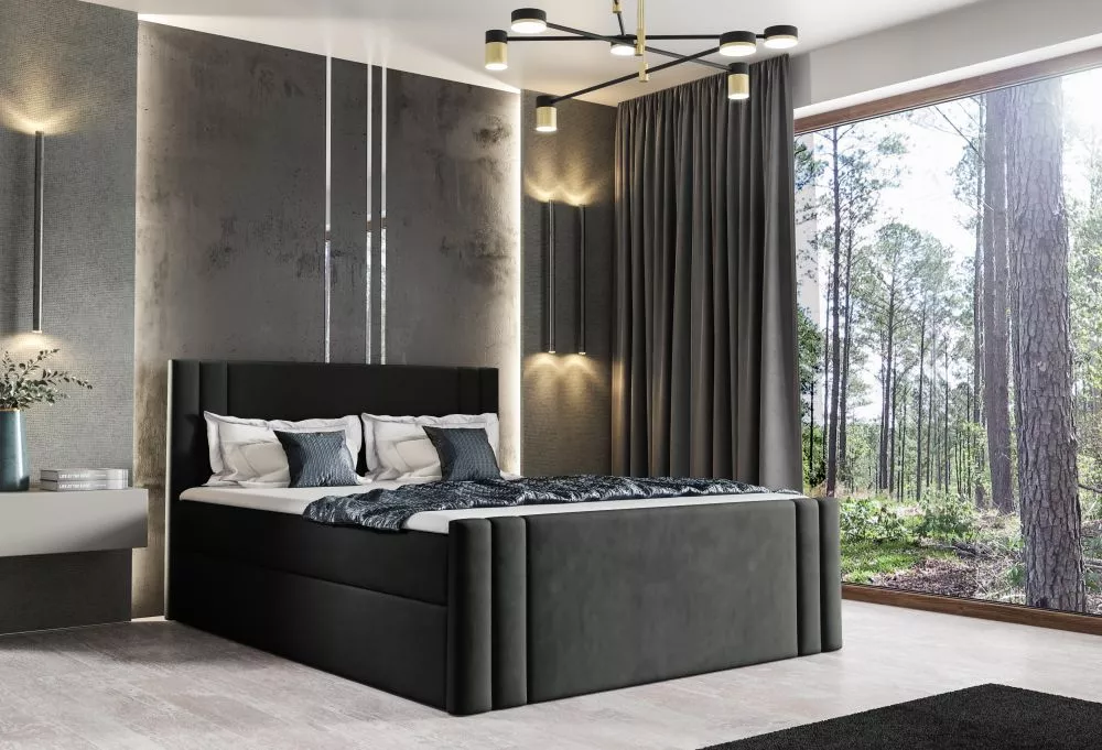 Gulta Carmen Boxspring Standard Guļamvietas platums: 160 cm, Guļamvietas garums: 200 cm, · Melns · 164 × 213 × 103 cm