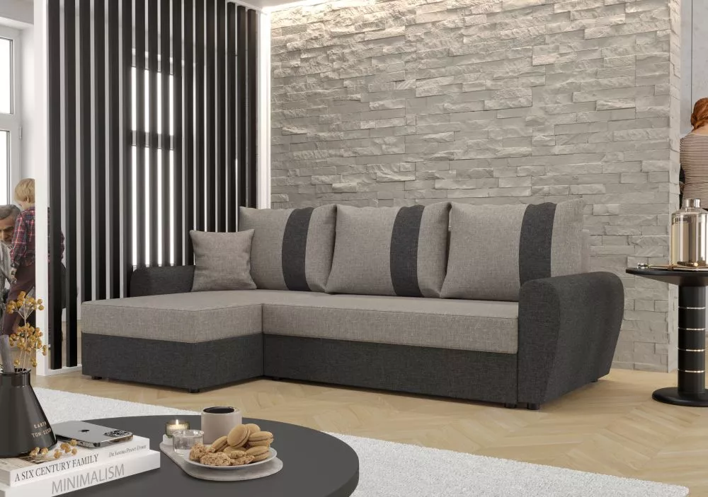 Dīvāns Davos L standard · Pelēks + tumši pelēks · 140 × 230 × 89 cm