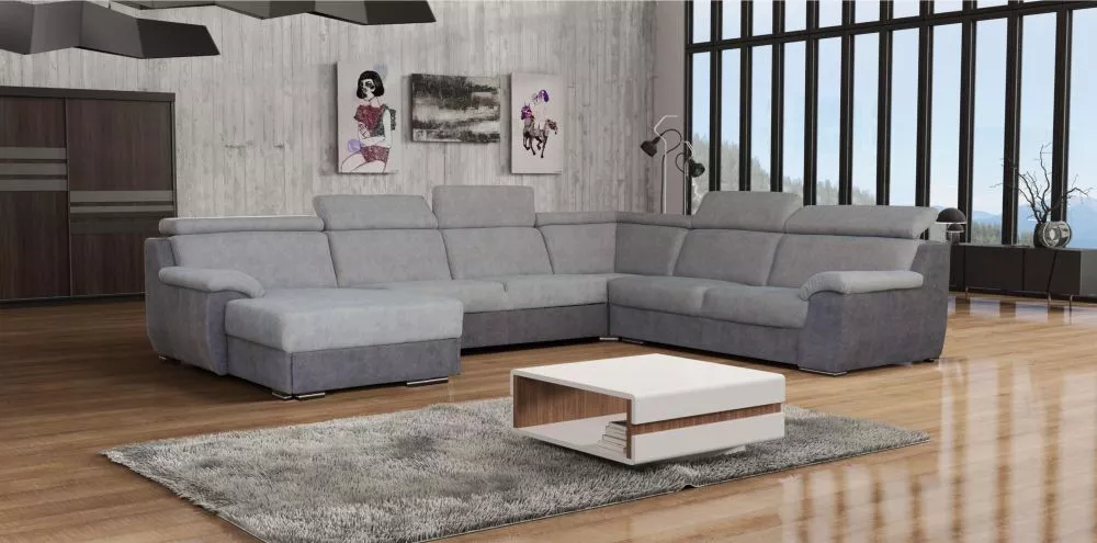 Dīvāns Deluxe U standard · Gaiši pelēks + pelēks · 294 × 380 × 81 cm