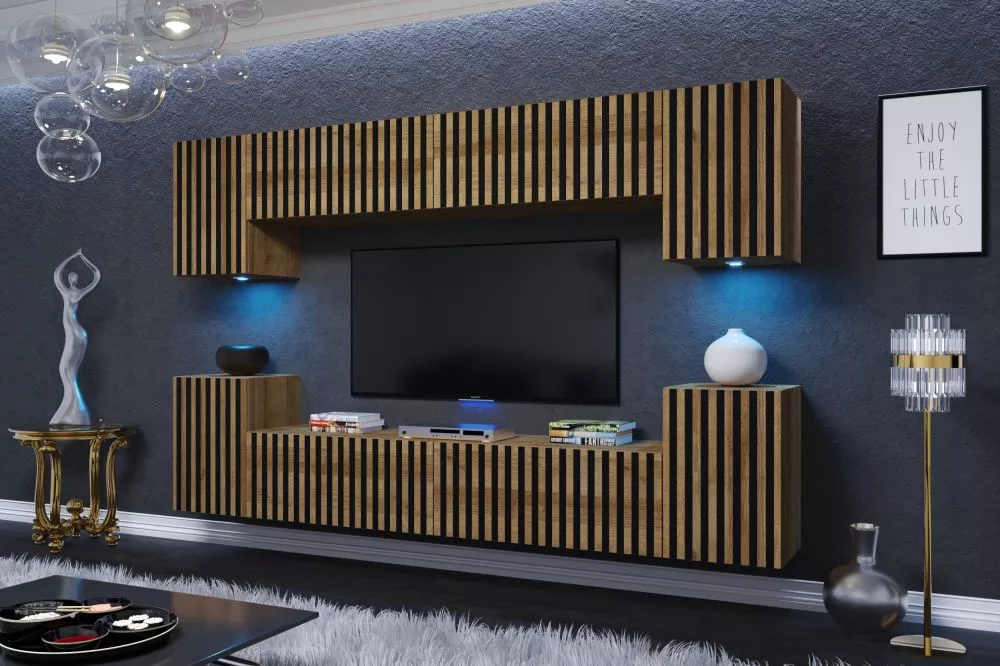 Sekcija Ortega ar LED · Zelts ozols · 240 × 35 × 170 cm