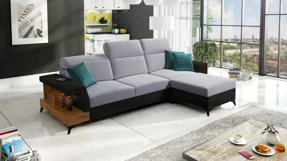 Dīvāns Belutti 1 Lancelot Standard ar LED · Pelēks + melns · 180 × 292 × 84 cm