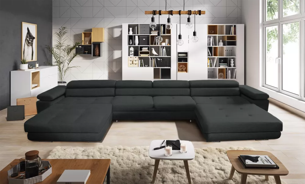 Dīvāns Anton U Mini Premium Standard · Grafīts · 200 × 398 × 73 cm