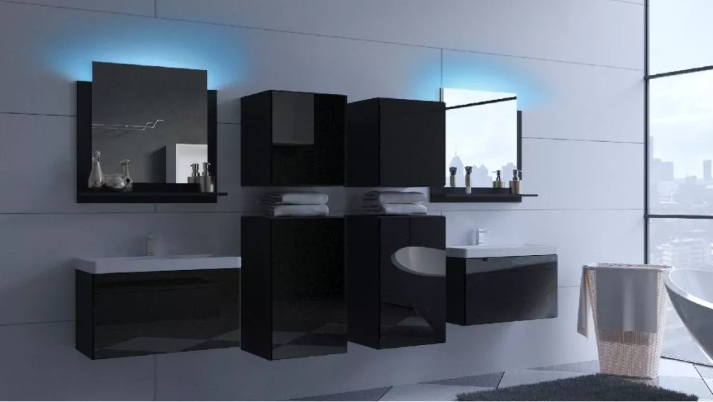 Vannas istabas komplekts Alius 38 gloss ar LED · Melna · 130 × 254 cm