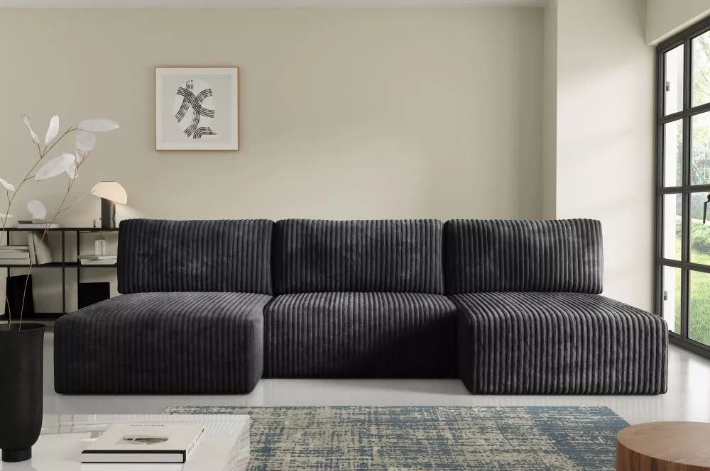Dīvāns Bergamo U Tilia standard · Melns · 149 × 304 × 70 cm