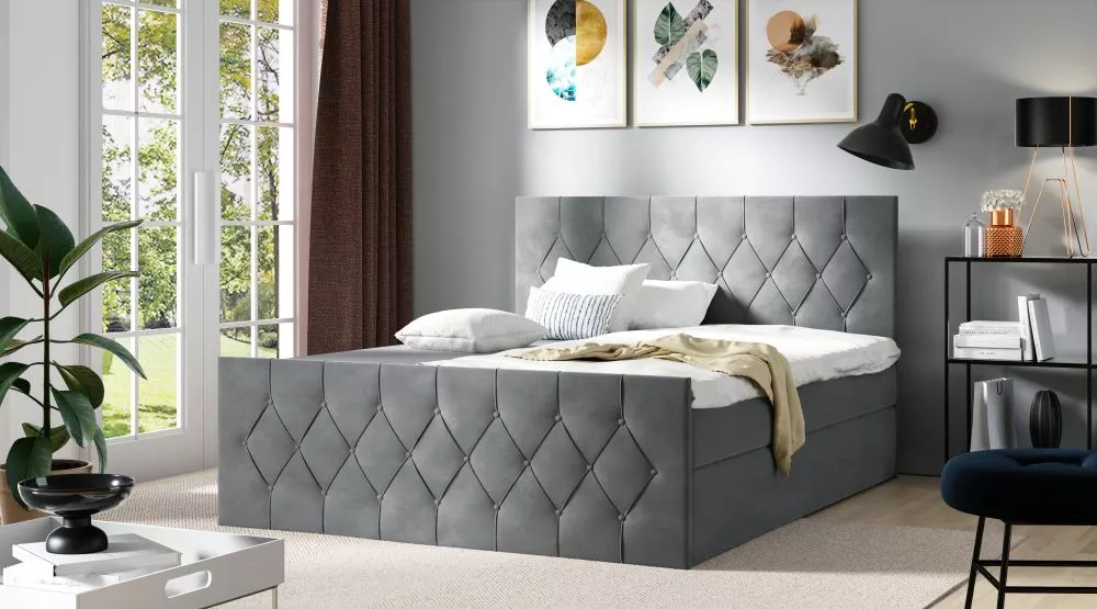 Gulta Sky Lux Boxspring Standard Guļamvietas platums: 120 cm, Guļamvietas garums: 200 cm, · Pelēks · 124 × 213 × 103 cm