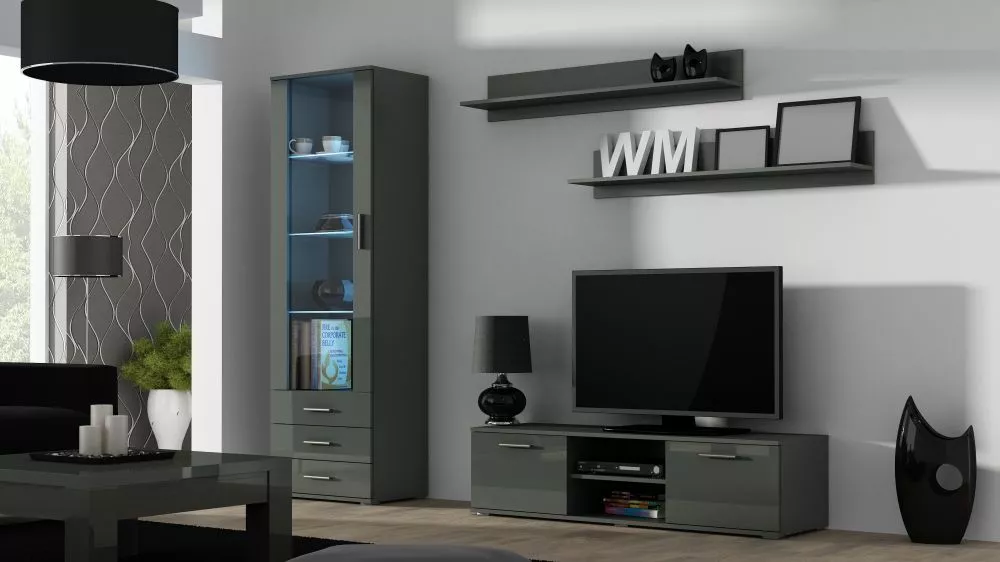 Sekcija Soho 7 ar LED · Pelēks · 200 × 43 × 192 cm