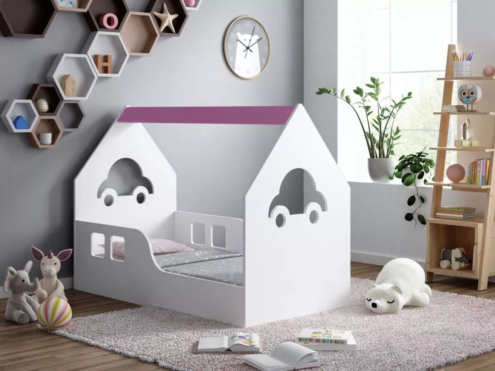 Bērnu gulta House ar stelāžu Guļamvietas platums: 70 cm, Guļamvietas garums: 140 cm, · 70 × 144 × 106 cm