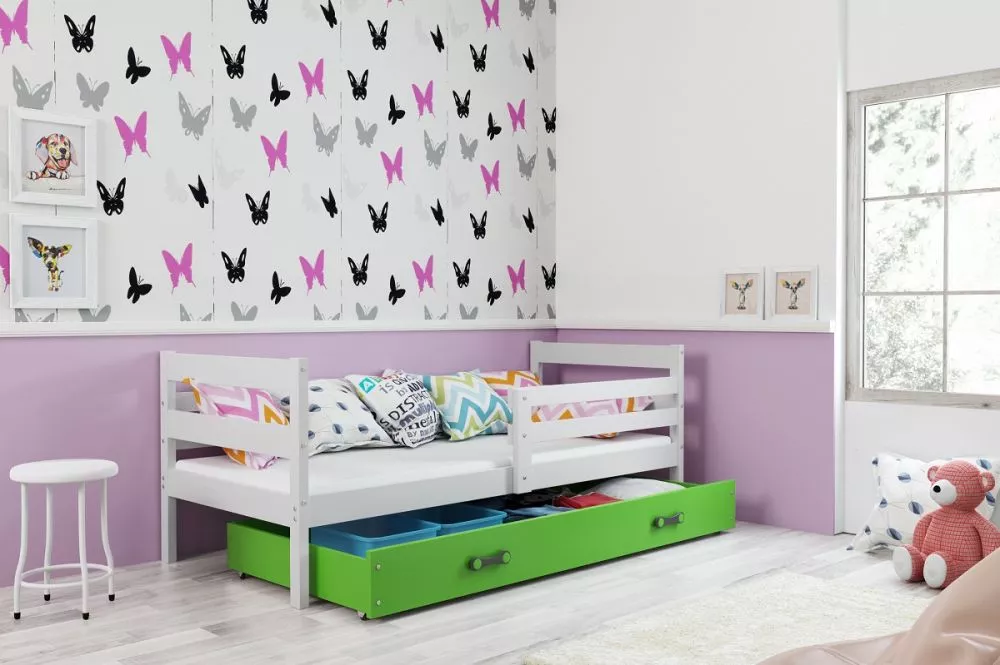 Bērnu gulta Eryk Single White ar stelāžu Guļamvietas platums: 90 cm, Guļamvietas garums: 200 cm, · 97 × 206 × 77 cm