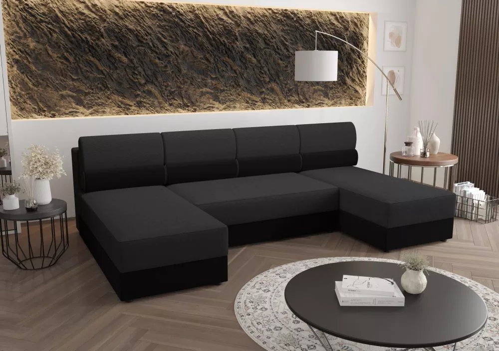 Dīvāns Rebi U1 Standard · Tumši pelēks + melns · 140 × 271 × 88 cm