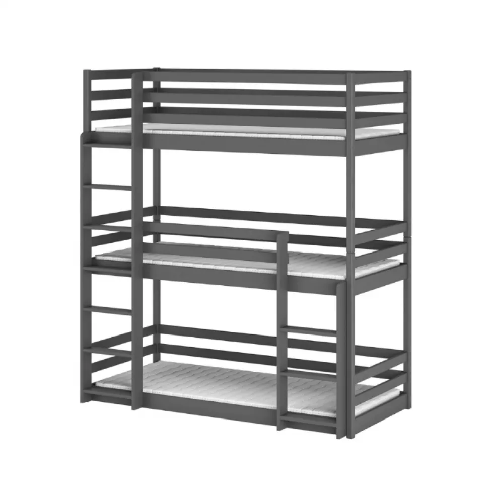 Bērnu gulta Ted ar stelāžām Guļamvietas platums: 90 cm, Guļamvietas garums: 190 cm, · Grafīts · 97 × 198 × 209.5 cm