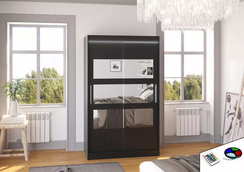 Skapis Kolorado ar LED · Melna · 120 × 58 × 200 cm
