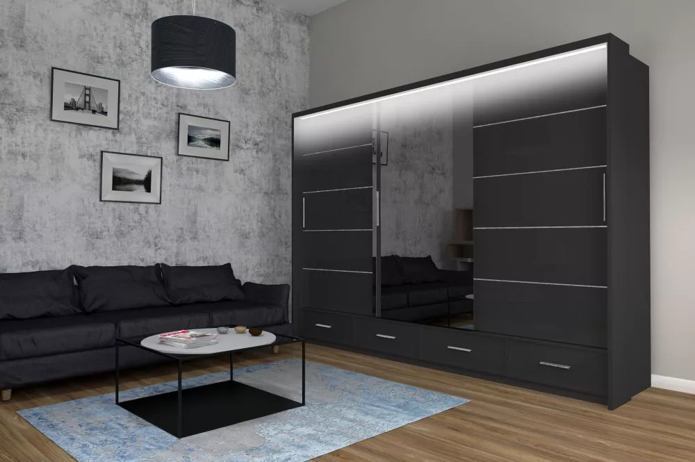 Skapis Sycylia ar LED · Melns · 253 × 66 × 220 cm
