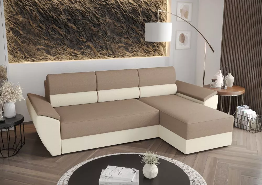 Dīvāns Rebi L2 Standard · Bēšs + krēms · 140 × 251 × 88 cm