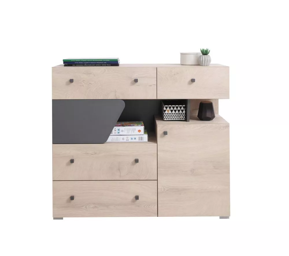 Kumode Delta DL11 · Ozols + antracīts · 110 × 40 × 95 cm