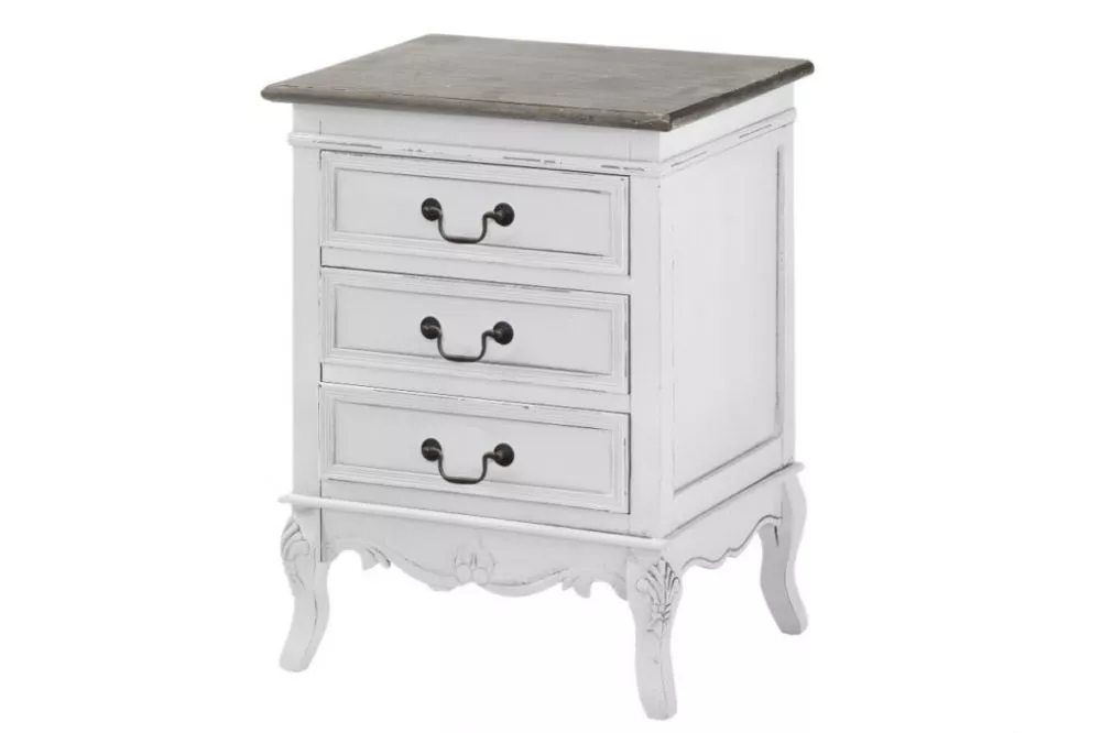 Naktsgaldiņš Rimini White RI013W Korpusa krāsa: balts, Elementu krāsa: brūns, · 48 × 38 × 63 cm