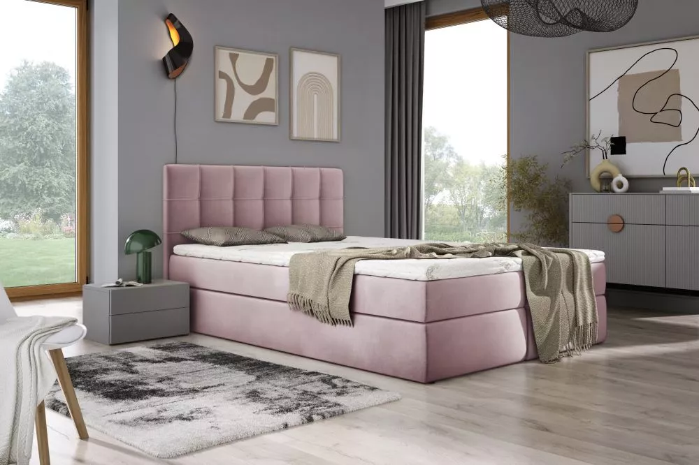 Gulta Adelle Boxspring Standard Guļamvietas platums: 140 cm, Guļamvietas garums: 200 cm, · Rozā · 140 × 210 × 100 cm
