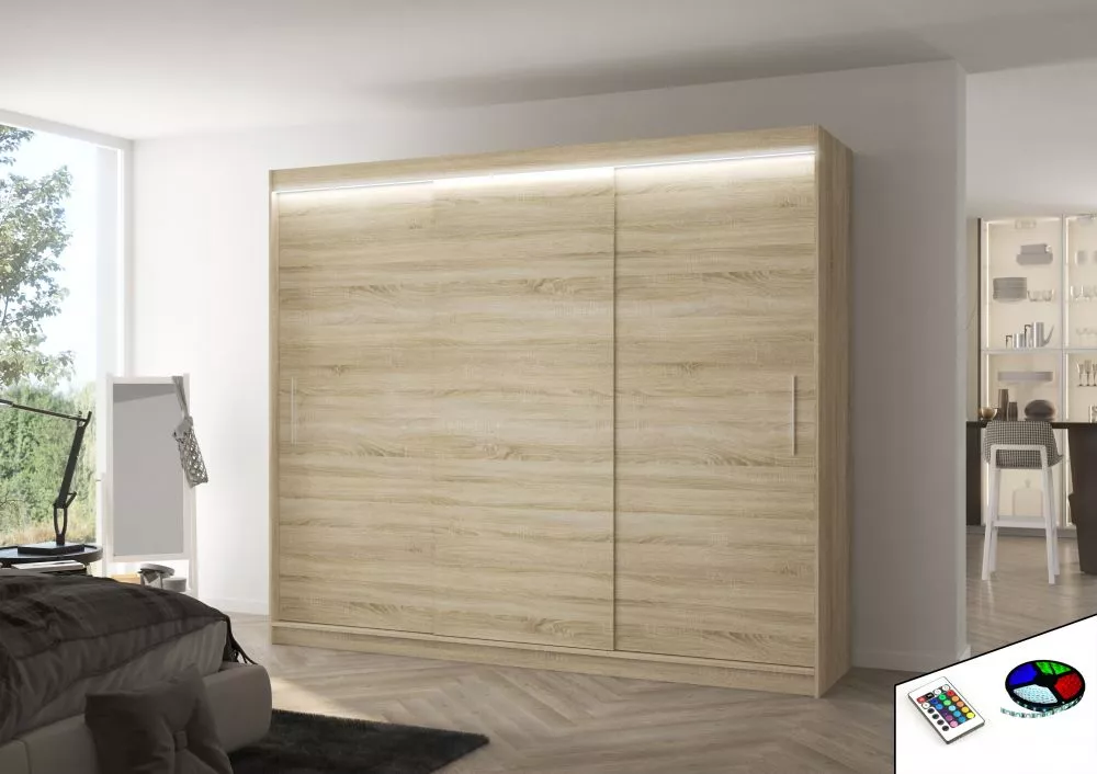Skapis Antos Classic ar LED · Sonoma · 250 × 58 × 215 cm