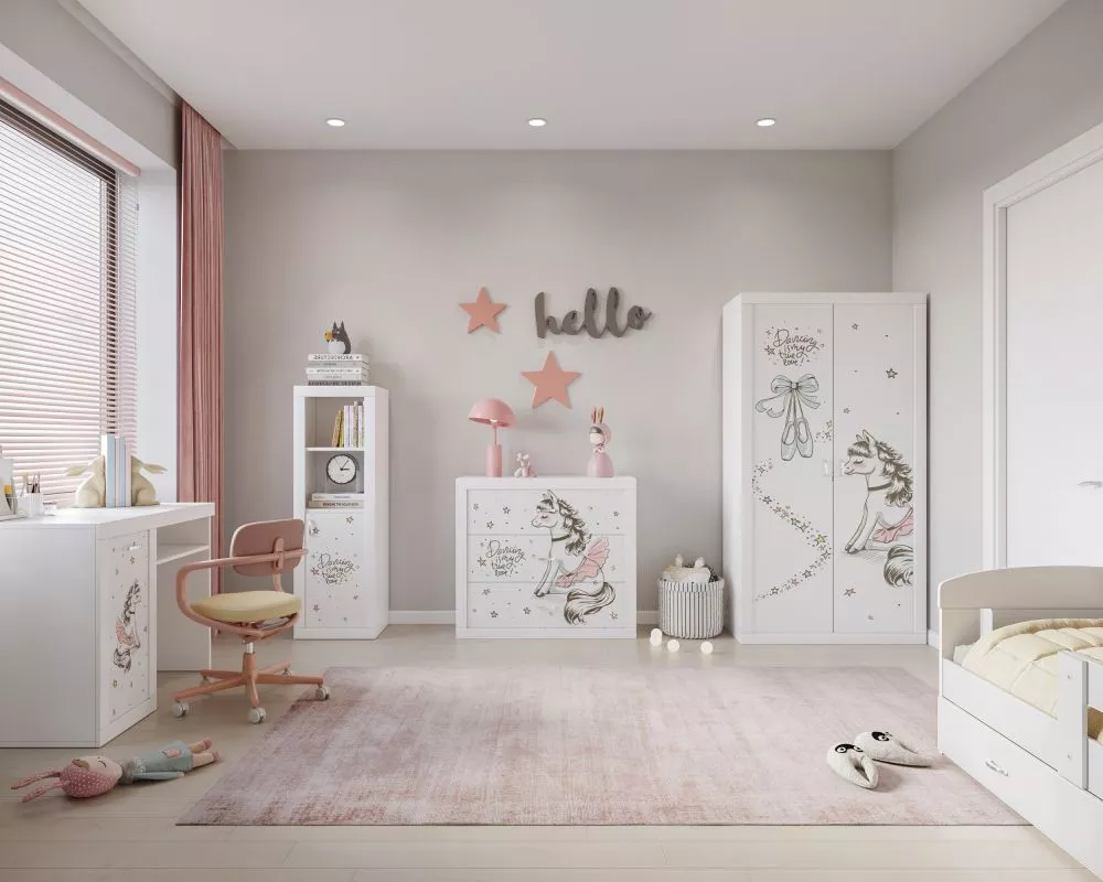 Komplekts Filip Ballet Set ar stelāžu Zīmējums: Ballet, · Balts · 190 cm
