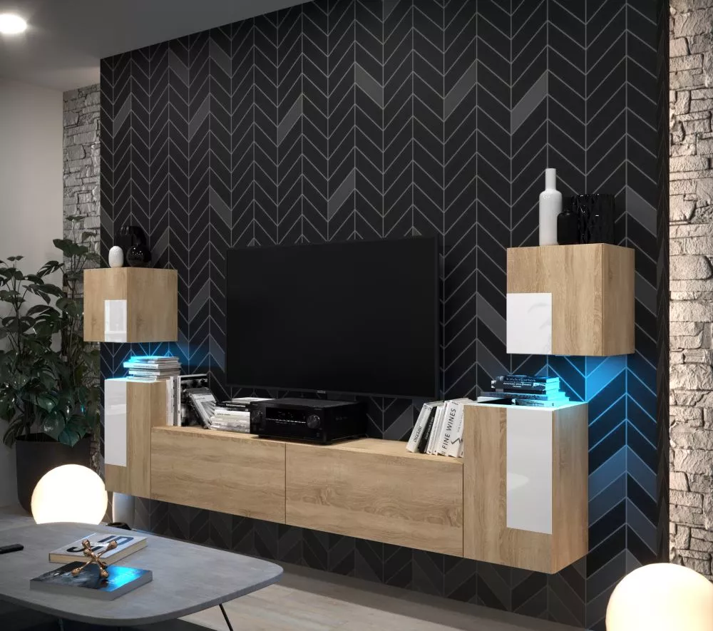 Sekcija New Concept C85 ar LED · Sonoma · 296 × 35 × 120 cm