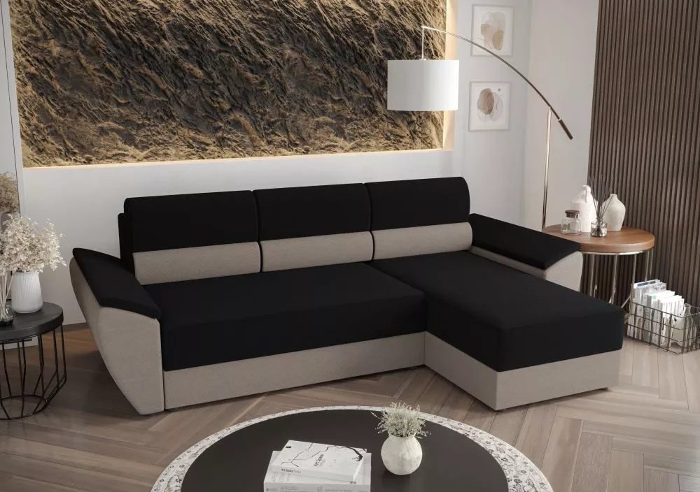 Dīvāns Rebi L2 Standard · Melns + pelēks · 140 × 251 × 88 cm
