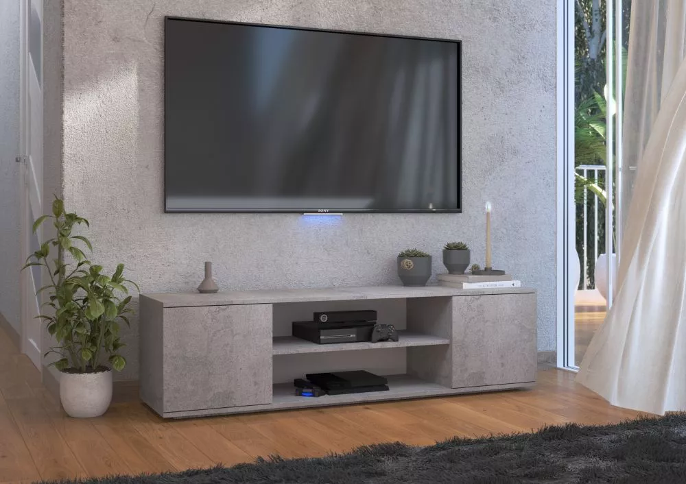 TV tumba Petra Metal · Gaišais betons · 155 × 40 × 37 cm