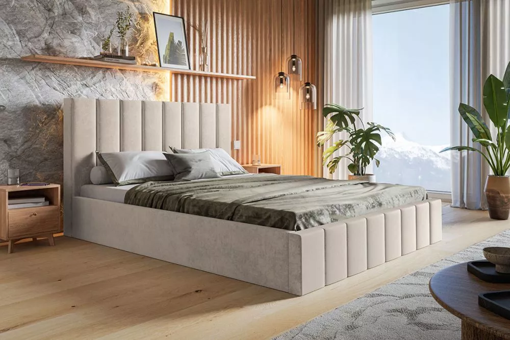 Gulta Slim 10 standard ar stelāžu Guļamvietas platums: 140 cm, Guļamvietas garums: 200 cm, stelāžas tips: koka, · Gaiši 