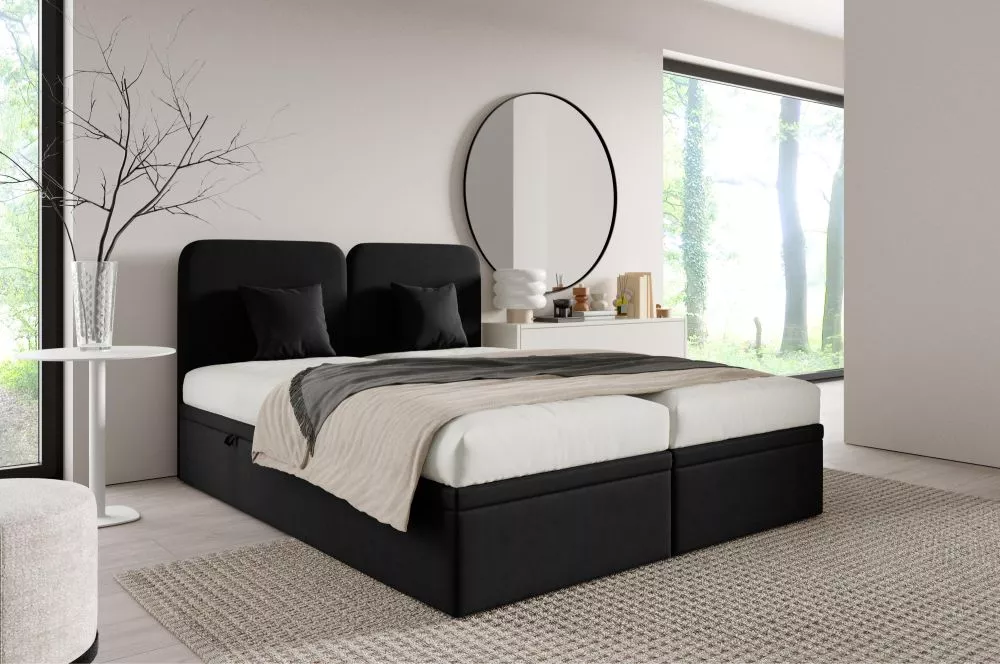 Gulta Otimo Boxspring Standard Guļamvietas platums: 140 cm, Guļamvietas garums: 200 cm, · Melns · 144 × 208 × 103 cm