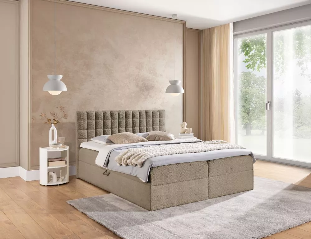 Gulta Figo Boxspring Standard Guļamvietas platums: 120 cm, Guļamvietas garums: 200 cm, · Bēšs · 124 × 208 × 103 cm