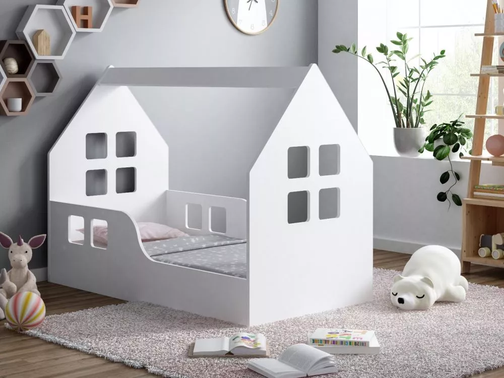 Bērnu gulta House 5 ar stelāžu Guļamvietas platums: 70 cm, Guļamvietas garums: 140 cm, · 70 × 144 × 106 cm
