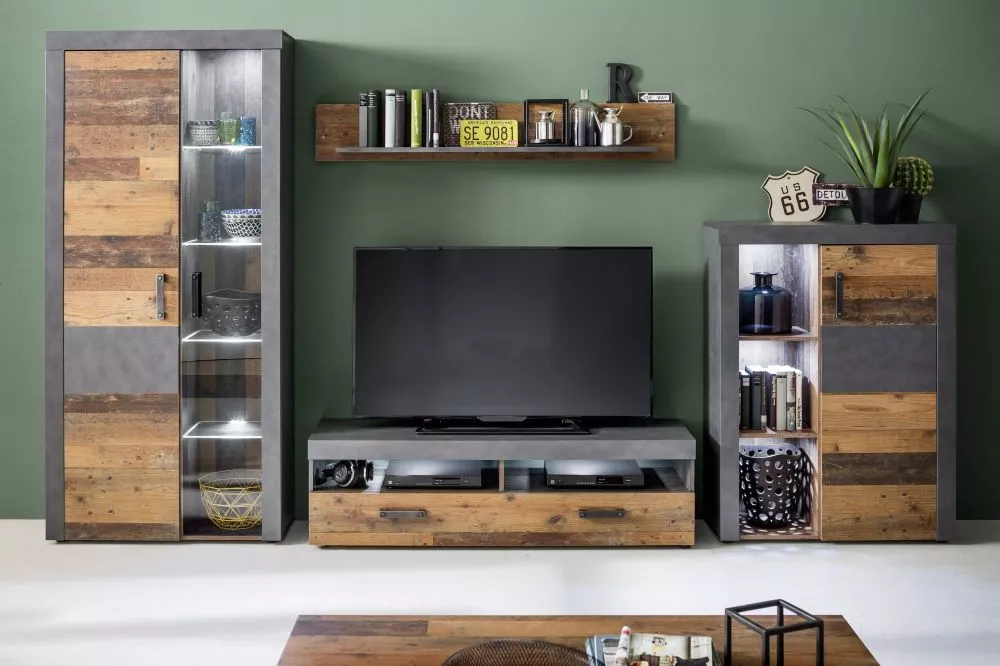 Sekcija Indy Set 01 ar LED Korpusa krāsa: betons, · 343 × 40 × 189 cm