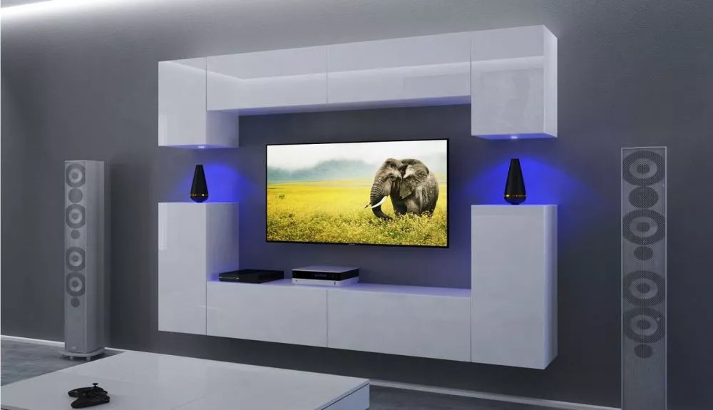 Sekcija Next 43 ar LED · Balts · 240 × 35 × 186 cm