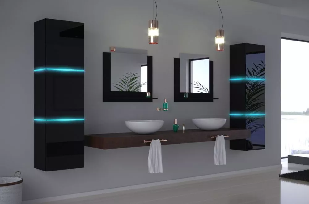 Vannas istabas komplekts Alius 16 gloss ar LED · Melna · 110 × 35 cm