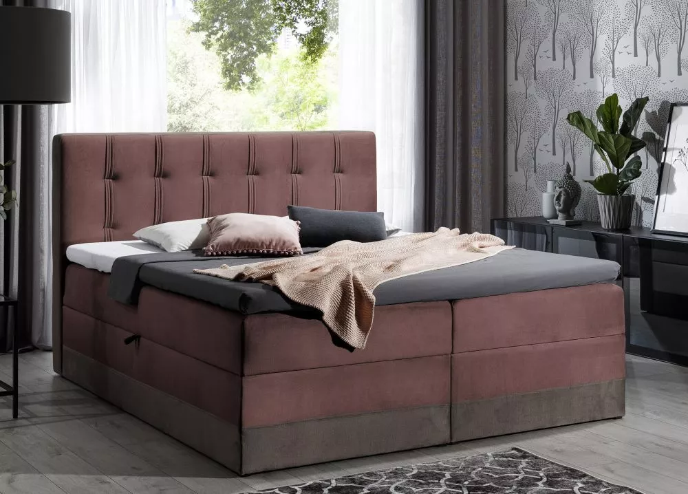 Gulta Marlene Boxspring Premium Standard Guļamvietas platums: 140 cm, Korpusa krāsa: tumši rozā, Guļamvietas garums: 200