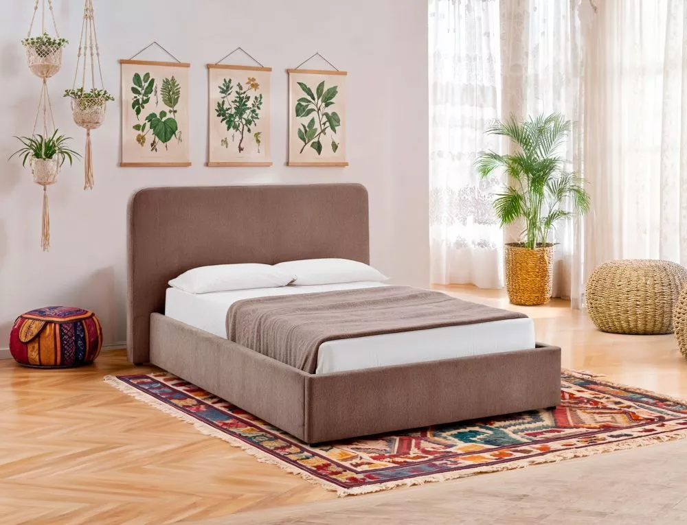 Gulta Lumia ar stelāžu Guļamvietas platums: 140 cm, Guļamvietas garums: 200 cm, · Tumši bēšs · 175 × 219 × 112 cm