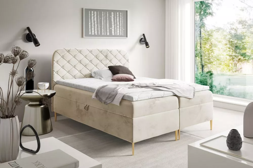 Gulta Senti Boxspring Standard Guļamvietas platums: 160 cm, Guļamvietas garums: 200 cm, · Gaišais krēms · 165 × 205 × 11