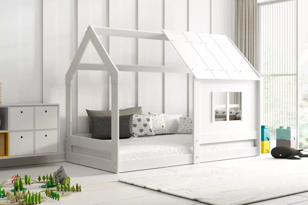 Bērnu gulta Domek Basic 160x80 ar stelāžu Guļamvietas platums: 80 cm, Guļamvietas garums: 160 cm, · 87 × 164 × 128 cm