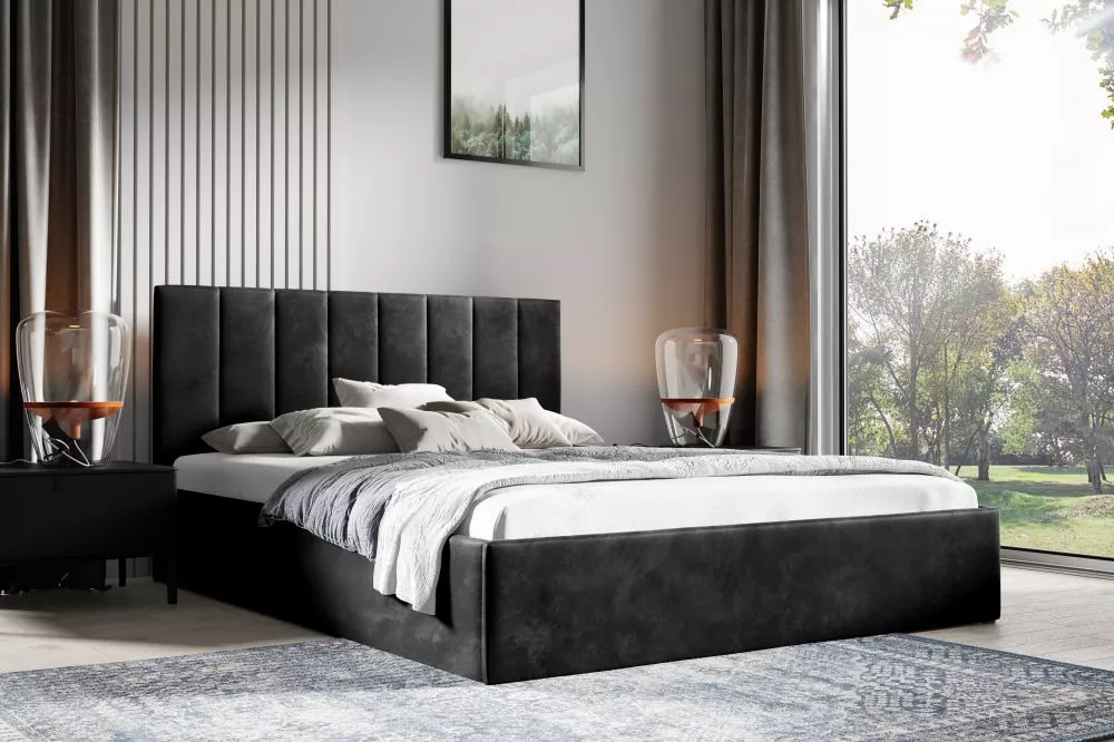 Gulta Lucy 2 ar stelāžu Guļamvietas platums: 120 cm, Guļamvietas garums: 200 cm, · Melns · 128 × 210 × 92 cm