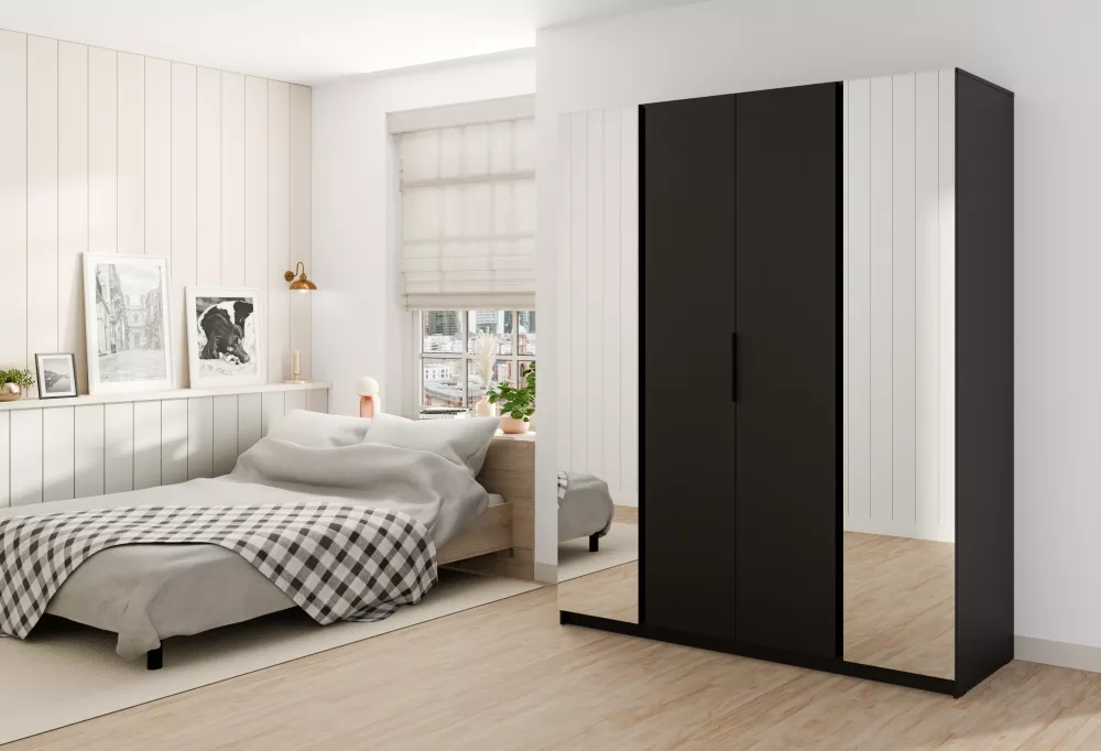 Skapis Kaja 2M2F · Melns · 200 × 62 × 239 cm
