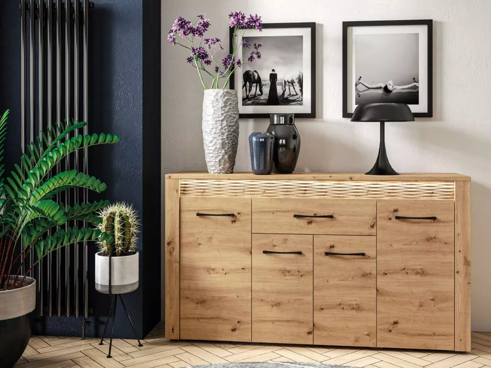 Kumode Artis 08 ar LED · Ozols artisan · 165 × 40 × 94 cm