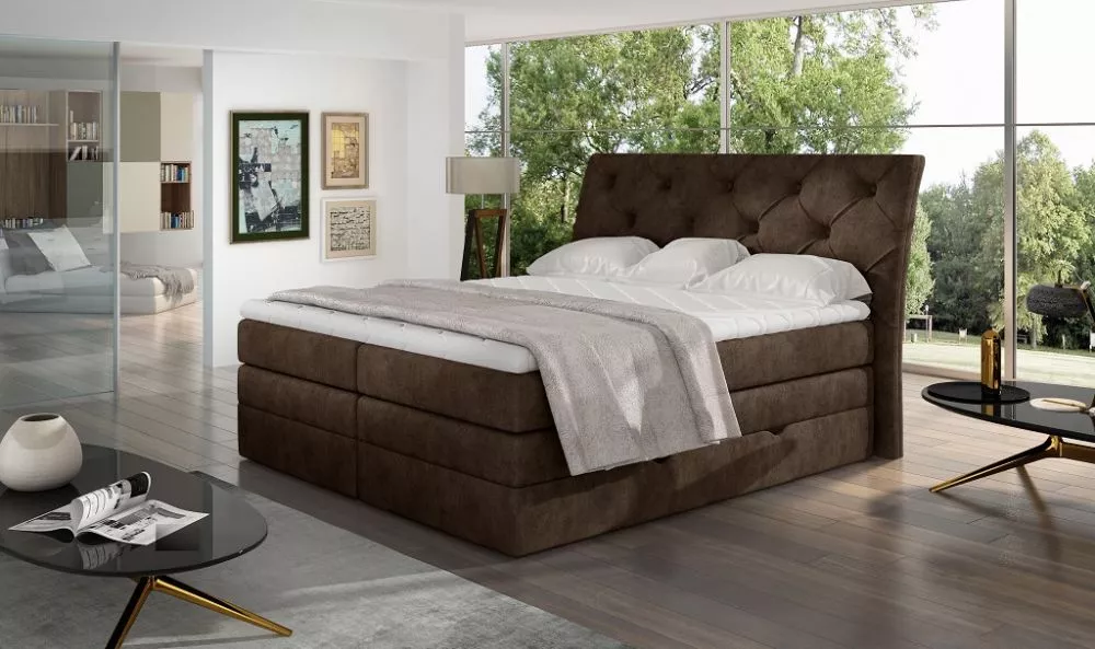 Gulta Mirabel Boxspring standard Guļamvietas platums: 160 cm, Guļamvietas garums: 200 cm, · Tumši brūns · 178 × 215 × 12