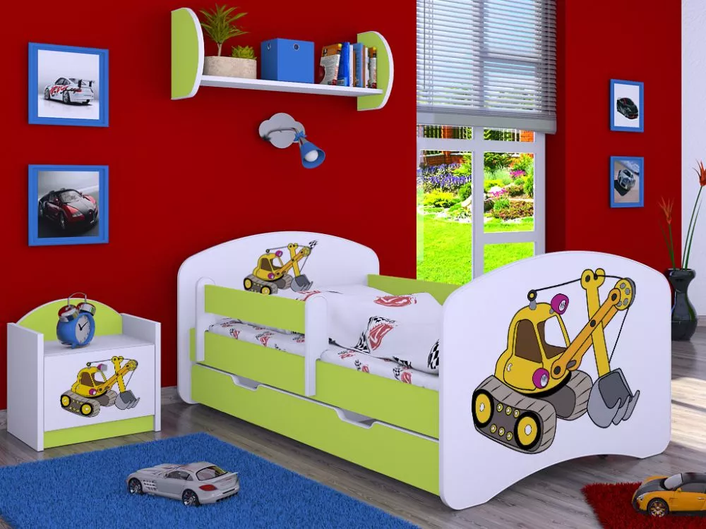 Bērnu gulta Happy L02 Zolta Koparka 140x70 ar stelāžu Guļamvietas platums: 70 cm, Guļamvietas garums: 140 cm, · 82 × 144