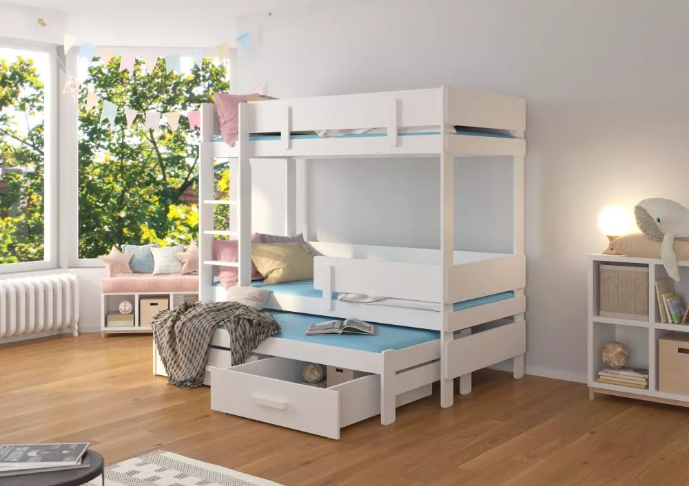 Bērnu gulta Etapo White ar stelāžam Guļamvietas platums: 80 cm, Guļamvietas garums: 180 cm, · 93 × 188 × 171 cm