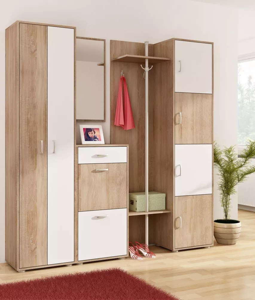 Komplekts Przedpokoj 5 · Sonoma + balts · 200 × 29 × 200 cm