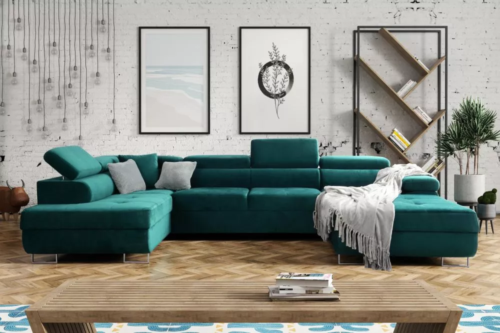 Dīvāns Annabelle U 2 Standard · Zaļš · 201 × 343 × 76 cm