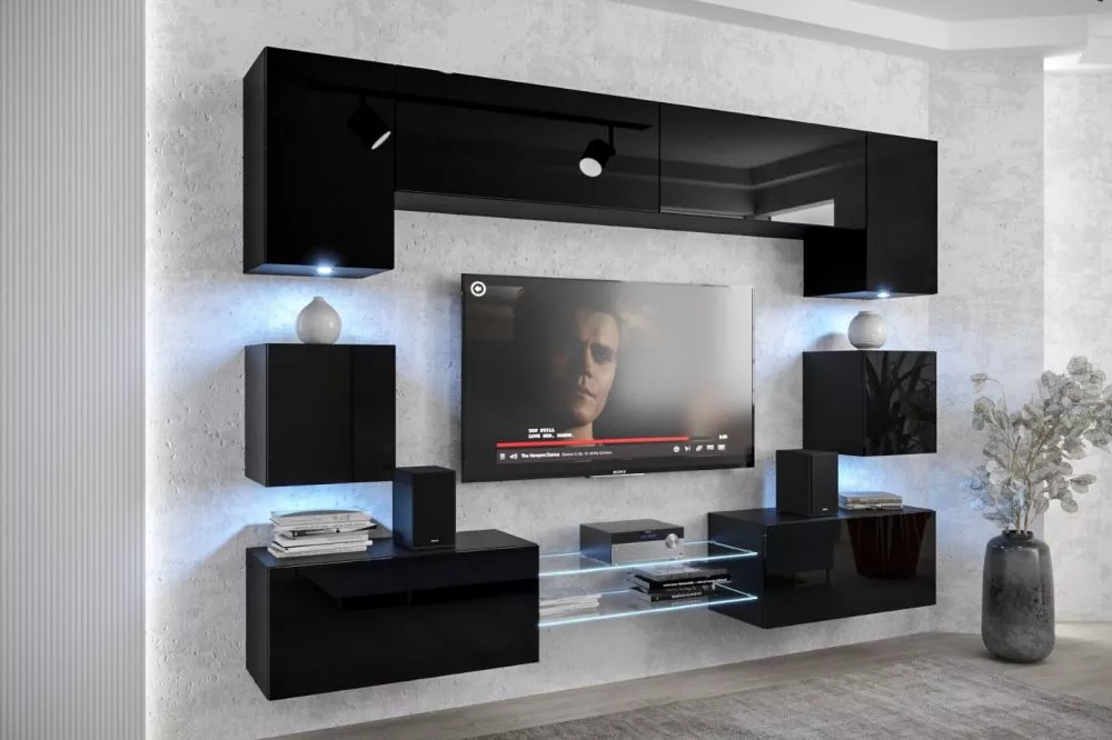 Sekcija Next ANX1 ar LED · Melns · 256 × 35 × 181 cm